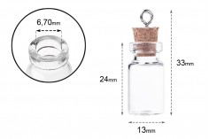 Mala, staklena flašica sa pampurnim zapušačem i kukicom za kačenje ili za dekoraciju, 13x33 mm - 25 kom
